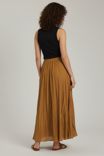 Jupe Longue Camel Plissée Fluide