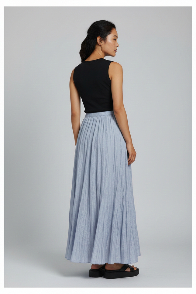 Jupe Longue Bleue Plissée Élégante