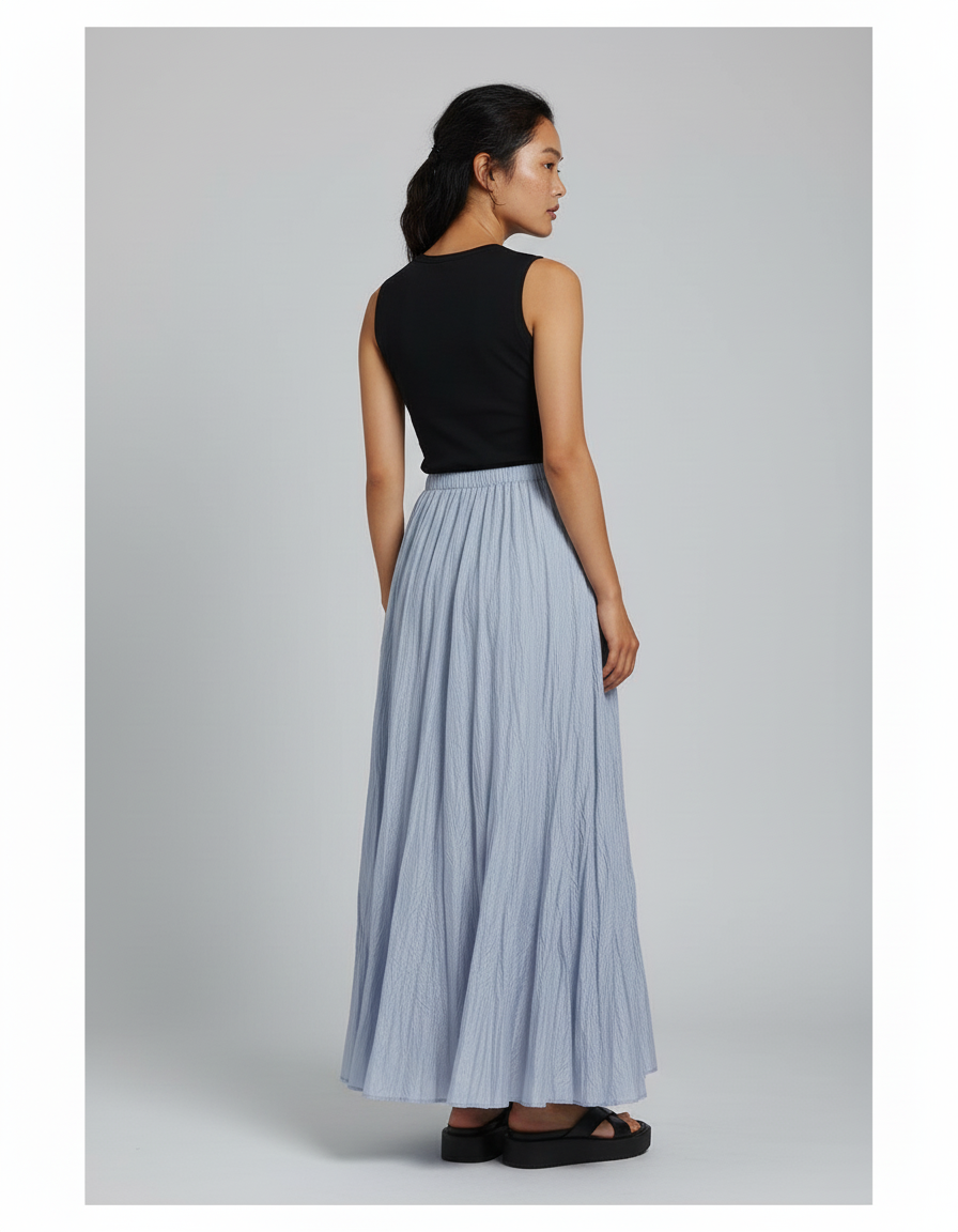Jupe Longue Bleue Plissée Élégante