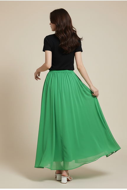 Jupe Longue Plissée Vert