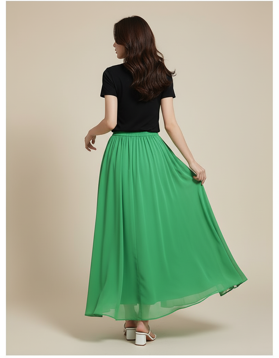 Jupe Longue Plissée Vert