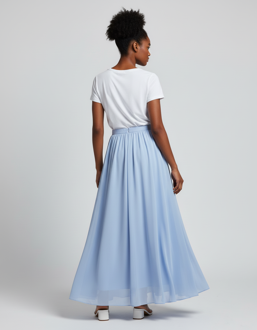 Jupe Longue Mousseline Bleu