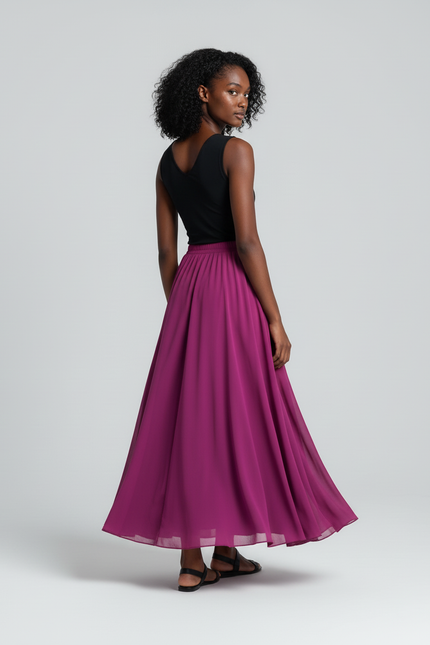 Jupe Longue Fuchsia Chiffon Fluide