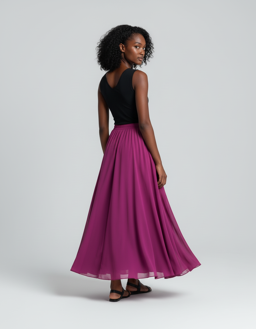 Jupe Longue Fuchsia Chiffon Fluide