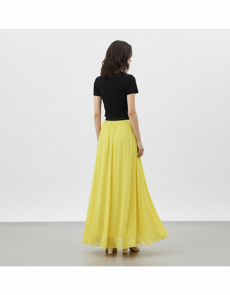 Jupe Longue Taille Haute Jaune