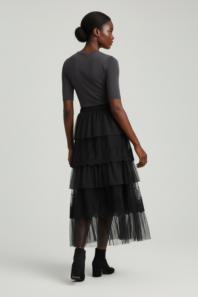 Jupe Longue Tulle Noire Femme