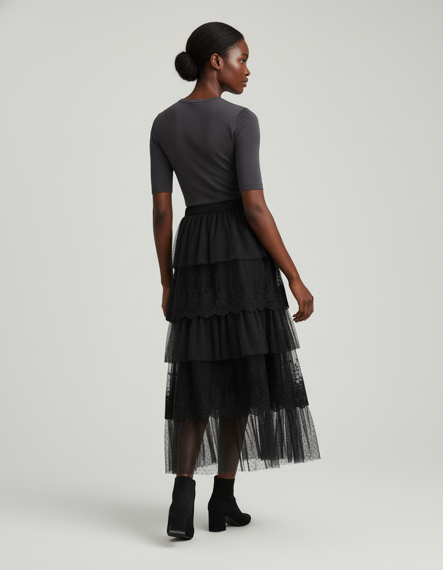 Jupe Longue Tulle Noire Femme