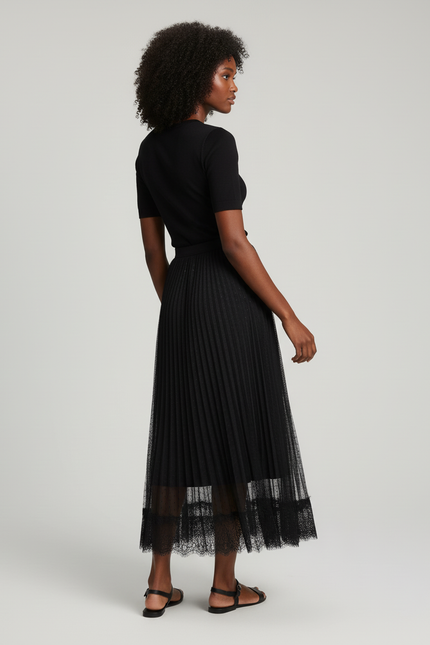 Jupe Longue Plissée Noire Transparente