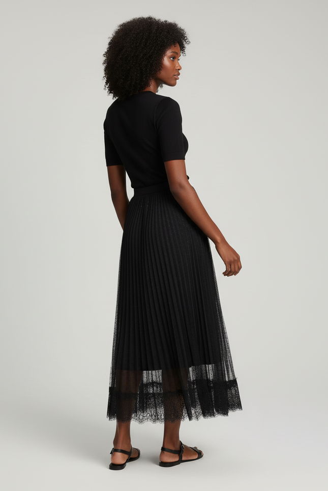 Jupe Longue Plissée Noire Transparente