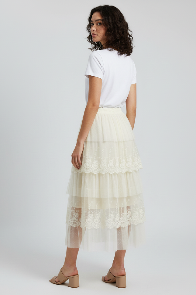 Jupe Longue Tulle Beige