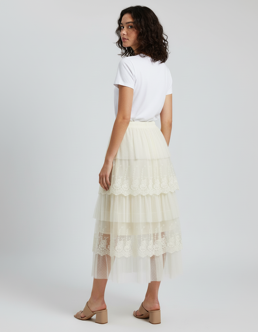 Jupe Longue Tulle Beige
