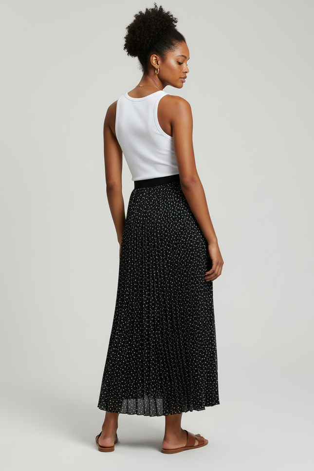 Jupe Longue Plissée Fluide À Pois