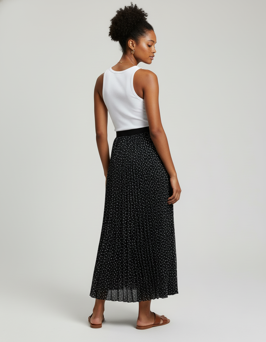Jupe Longue Plissée Fluide À Pois