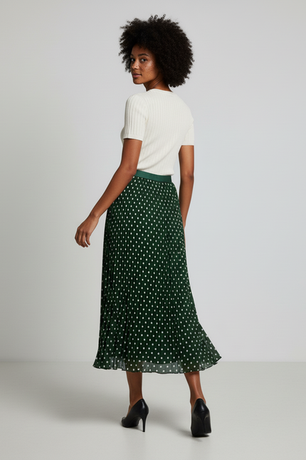Jupe Longue Verte À Pois Plissée