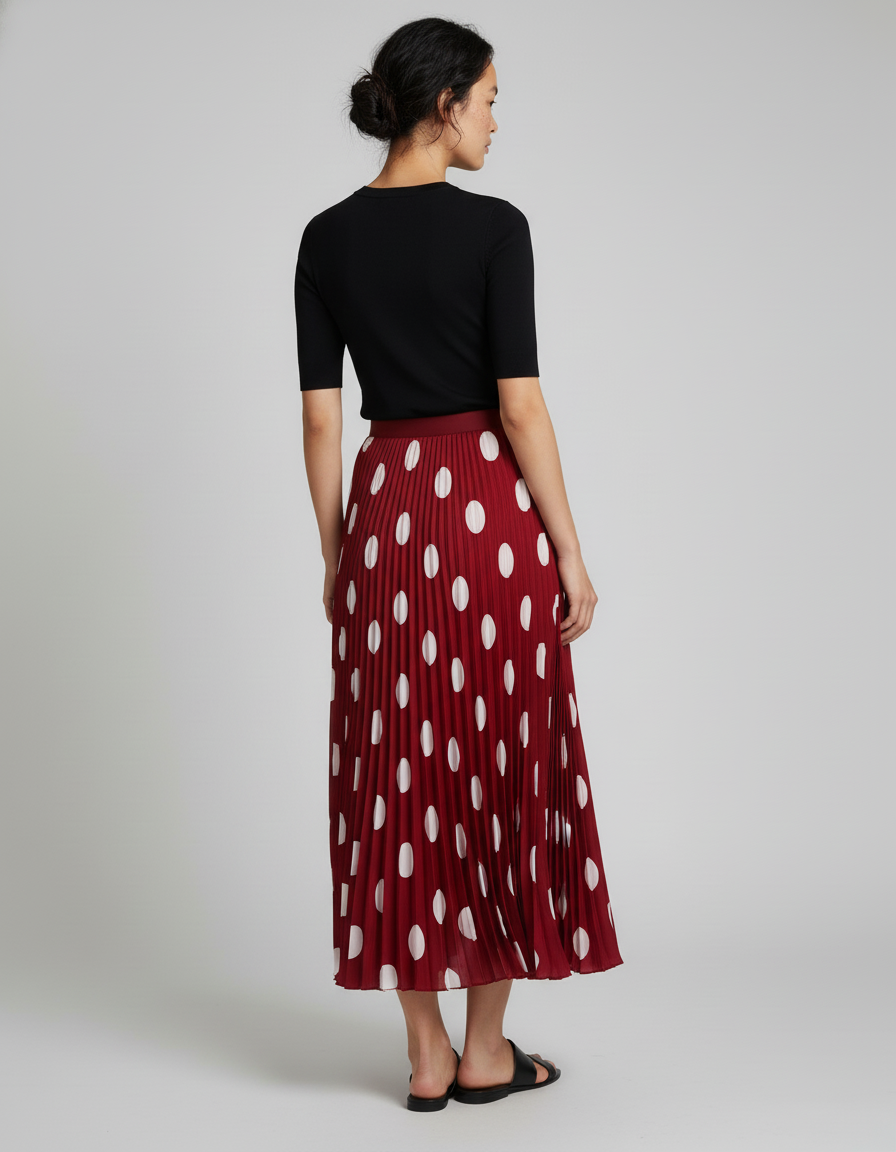 Jupe Longue Plissee A Pois