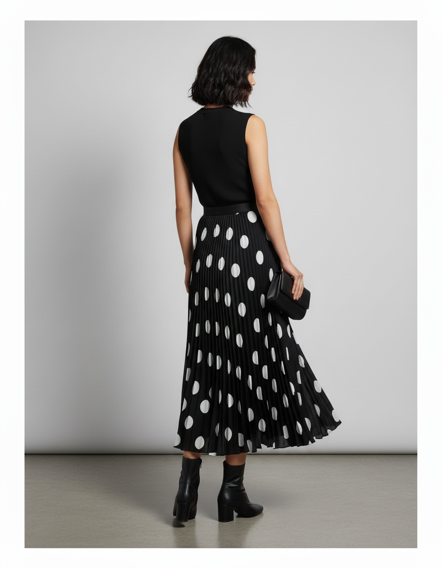 Jupe Longue Noire Pois Blancs