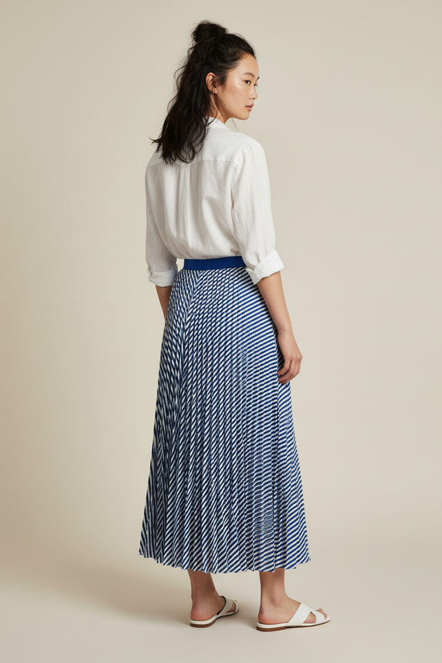 Jupe Longue Plissée Rayée Élégante