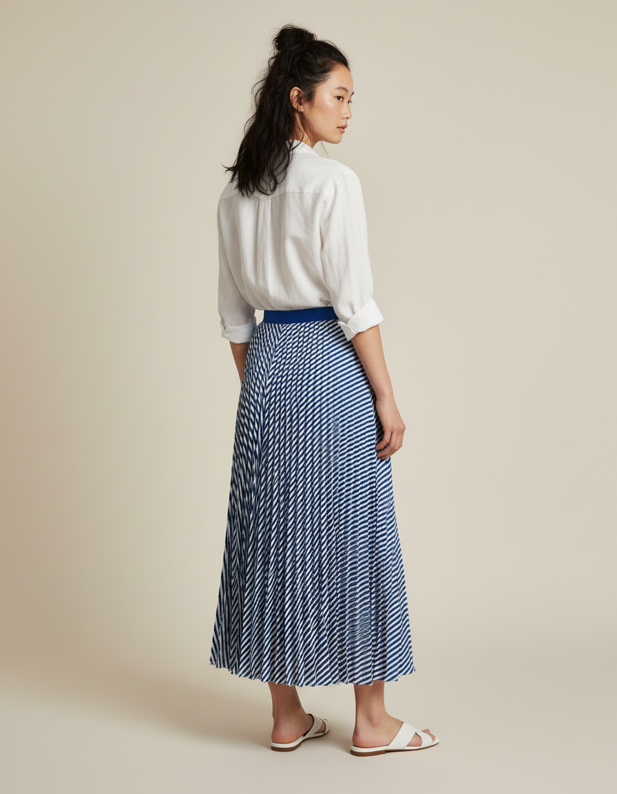 Jupe Longue Plissée Rayée Élégante