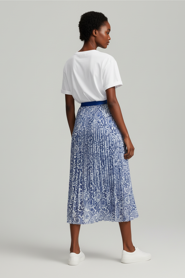 Jupe Longue Fleurie Bleu Et Blanc