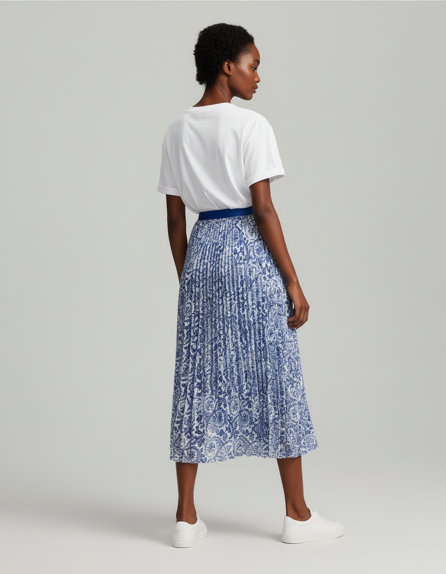 Jupe Longue Fleurie Bleu Et Blanc