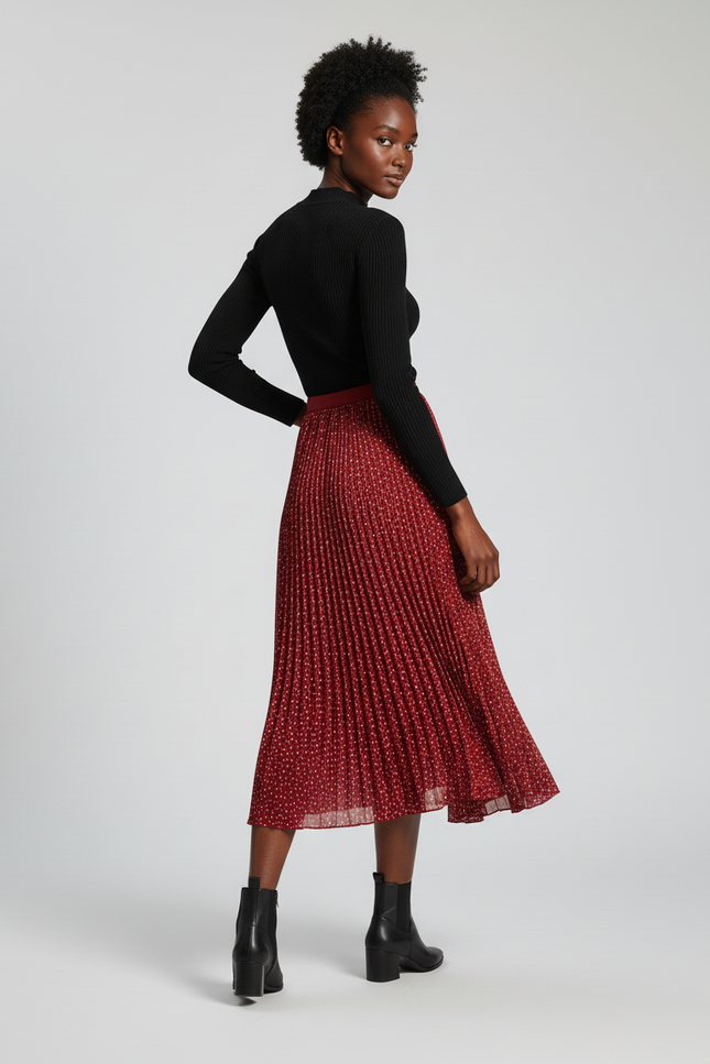 Jupe Longue Plissée Pois Élégante Femme