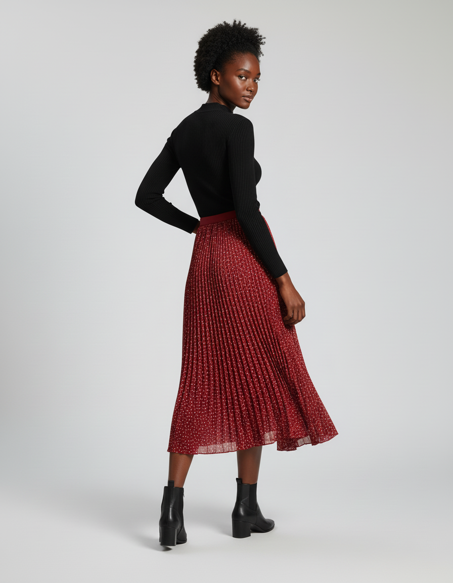 Jupe Longue Plissée Pois Élégante Femme