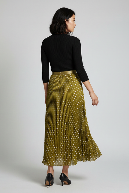 Jupe Longue Plissée Pois Élégante Mode