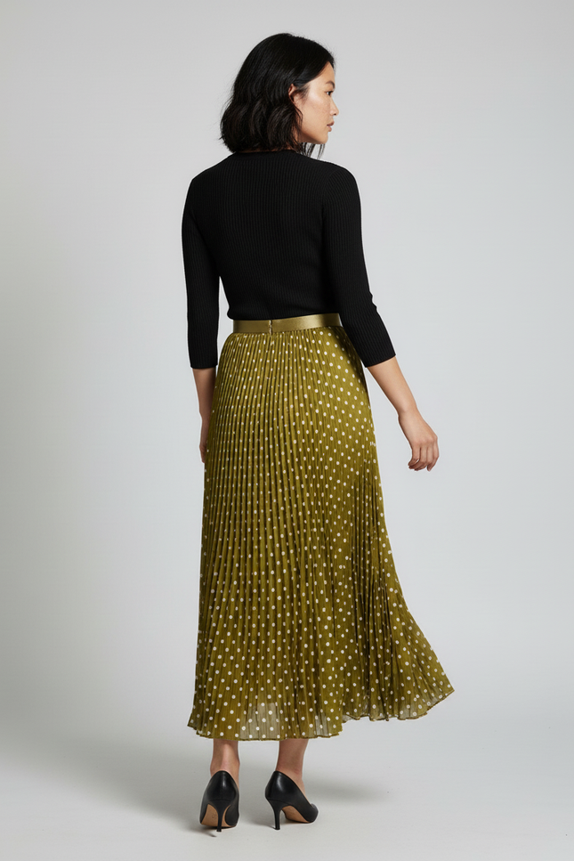 Jupe Longue Plissée Pois Élégante Mode