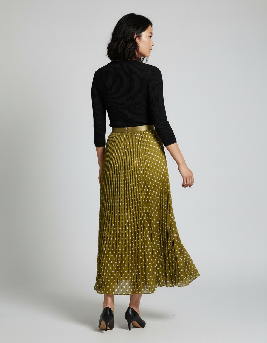 Jupe Longue Plissée Pois Élégante Mode