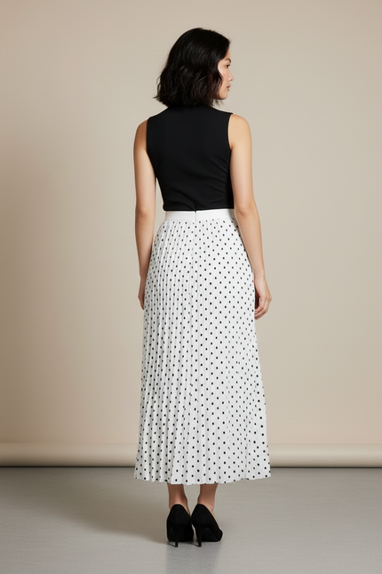 Jupe Longue Plissée À Pois Élégante Chic