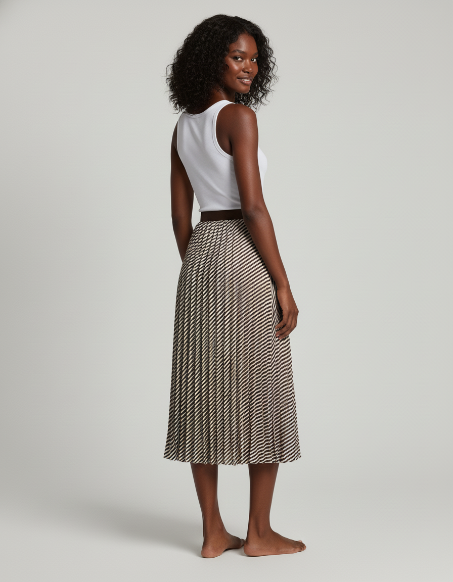 Jupe Longue Plissée Rayée Élégante Chic