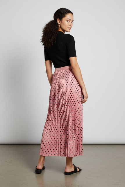 Jupe Longue Rose À Pois Plissée Élégante