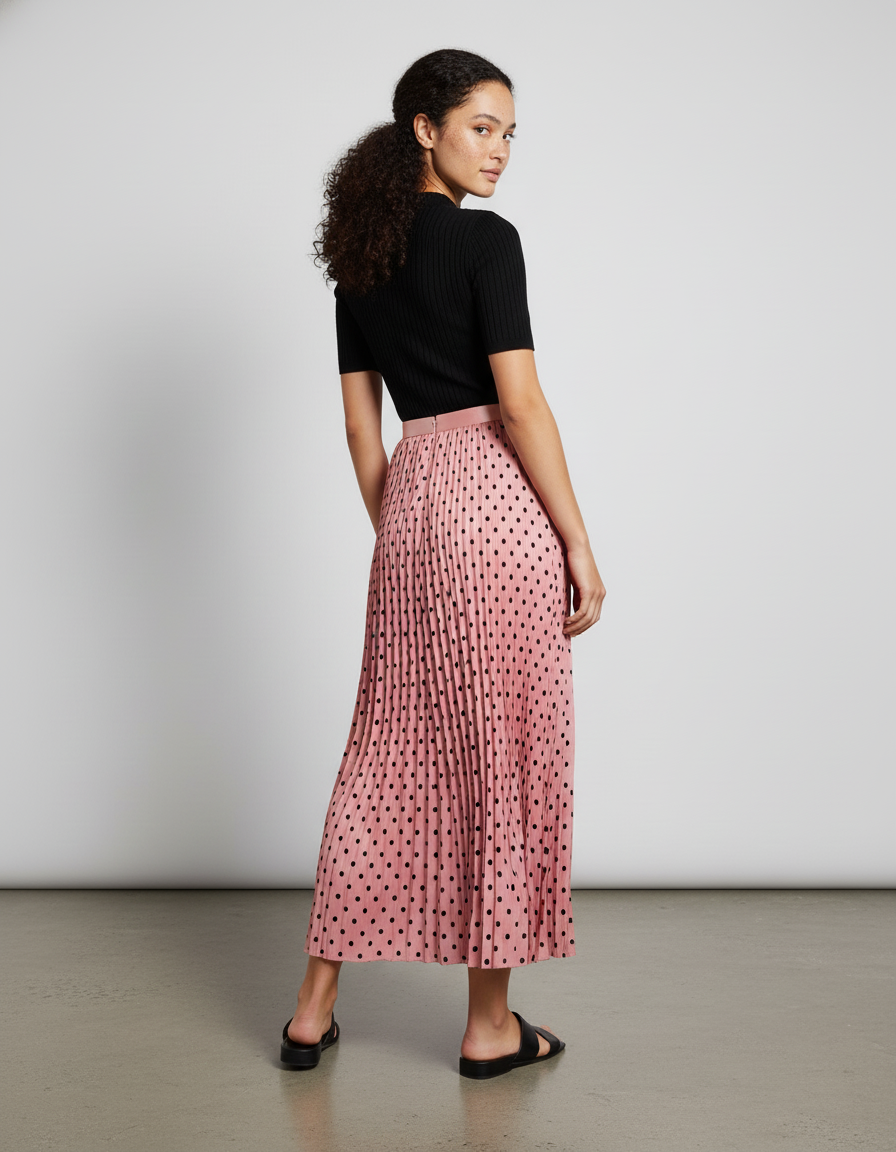 Jupe Longue Rose À Pois Plissée Élégante