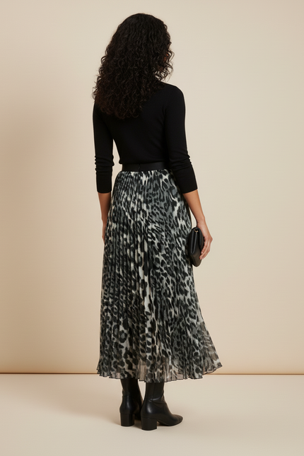 Jupe Longue Plissée Léopard Élégante