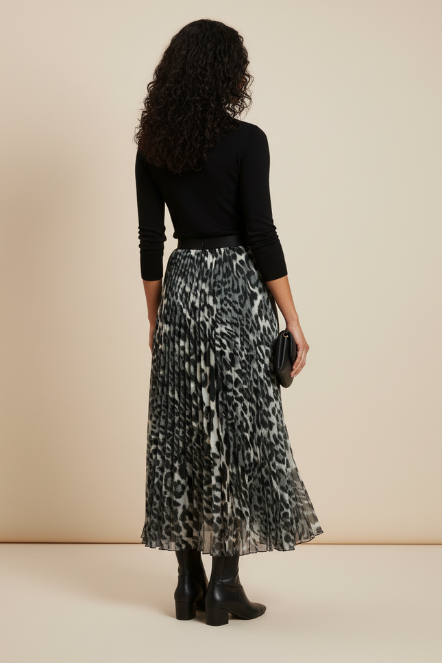 Jupe Longue Plissée Léopard Élégante