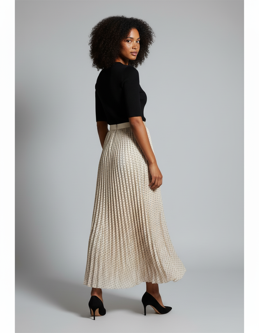 Jupe Longue Plissée Pois Élégante Chic
