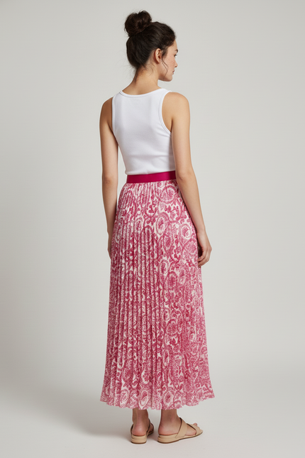 Jupe Longue Plissée Motif Cachemire Fluide