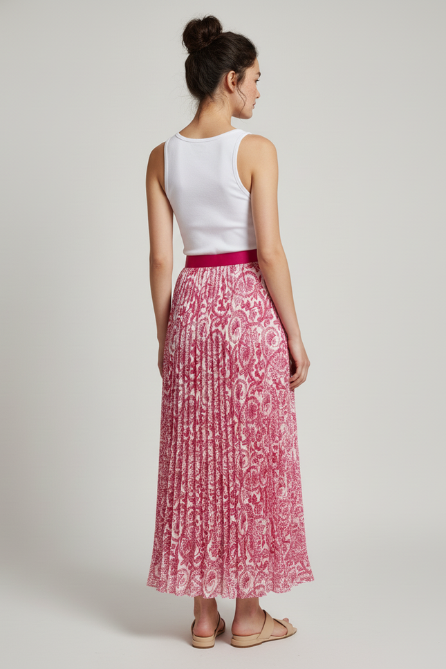 Jupe Longue Plissée Motif Cachemire Fluide