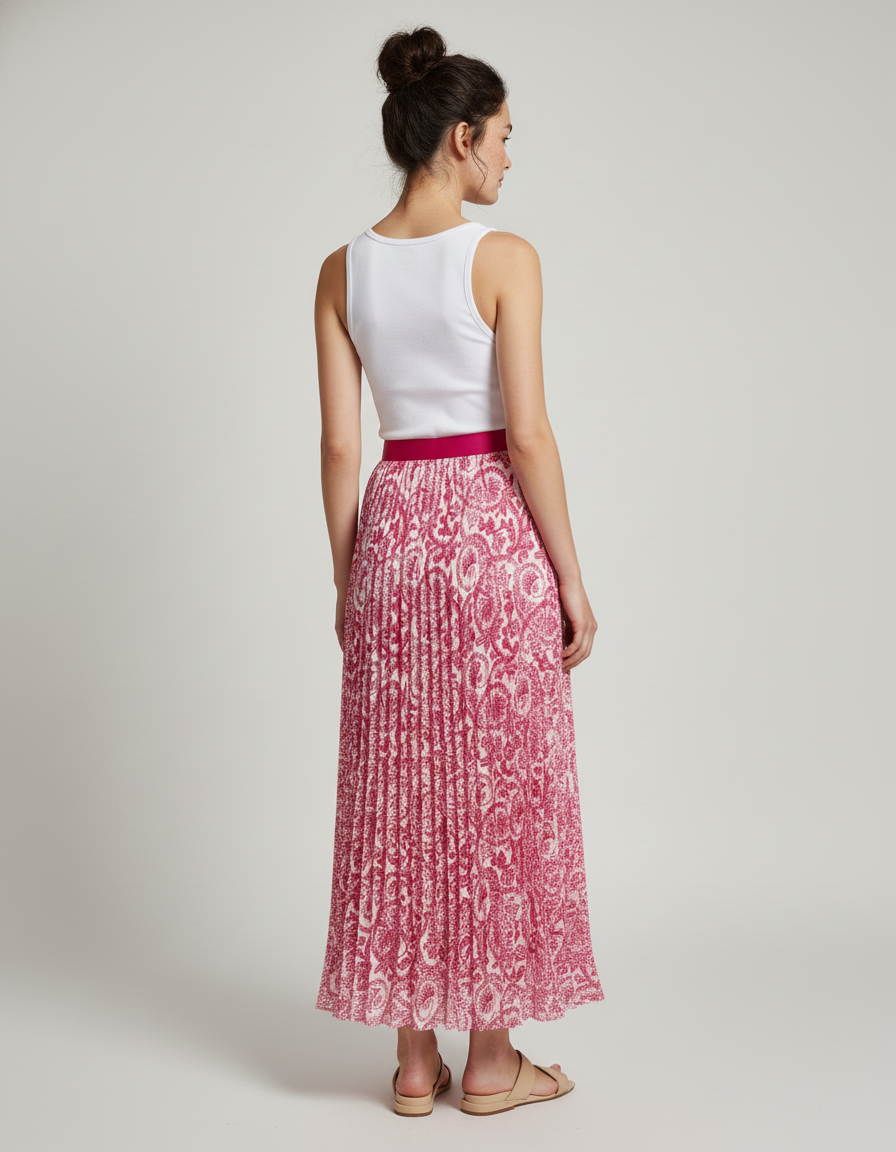 Jupe Longue Plissée Motif Cachemire Fluide