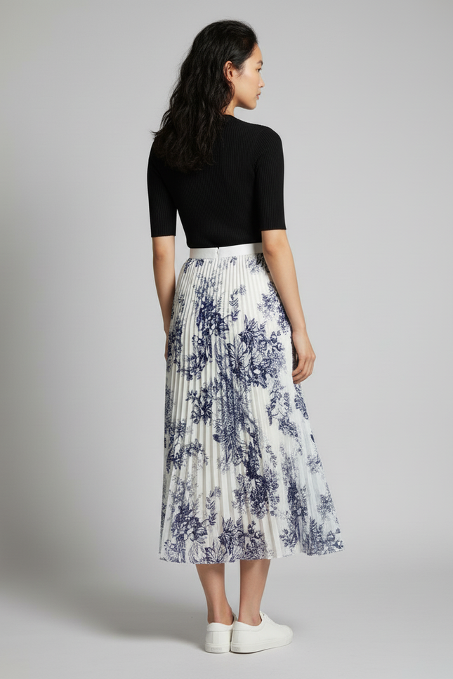 Jupe Longue Plissée Fleurie Élégante