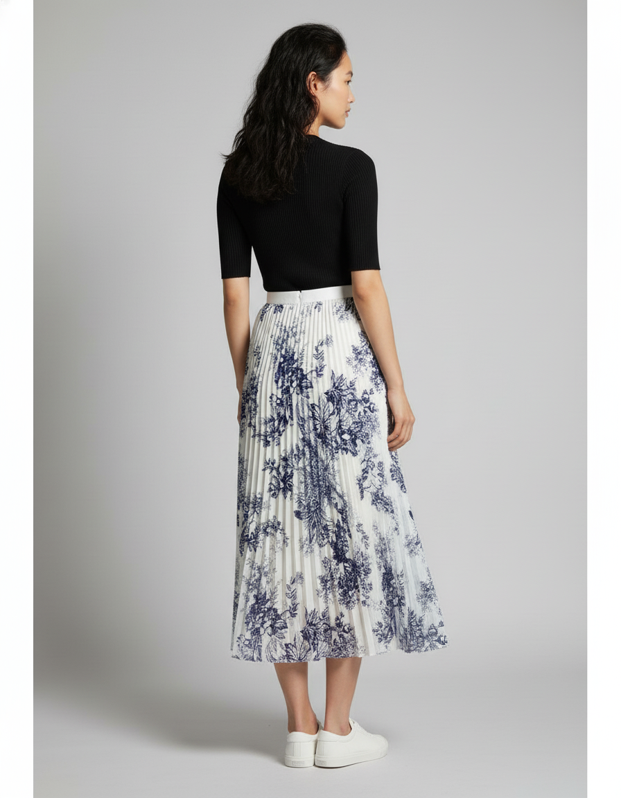 Jupe Longue Plissée Fleurie Élégante