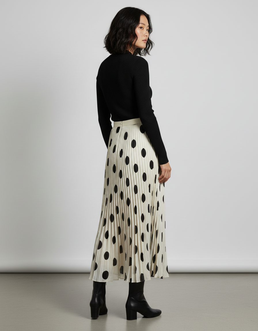 Jupe Longue Plissée À Pois Élégante Tendance