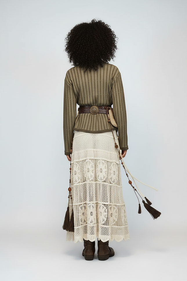 Jupe Longue Crochet Beige