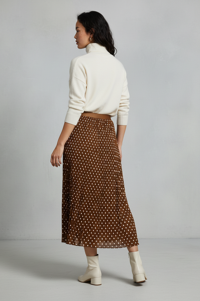 Jupe Longue Plissée À Pois Élégante Tendance Femme