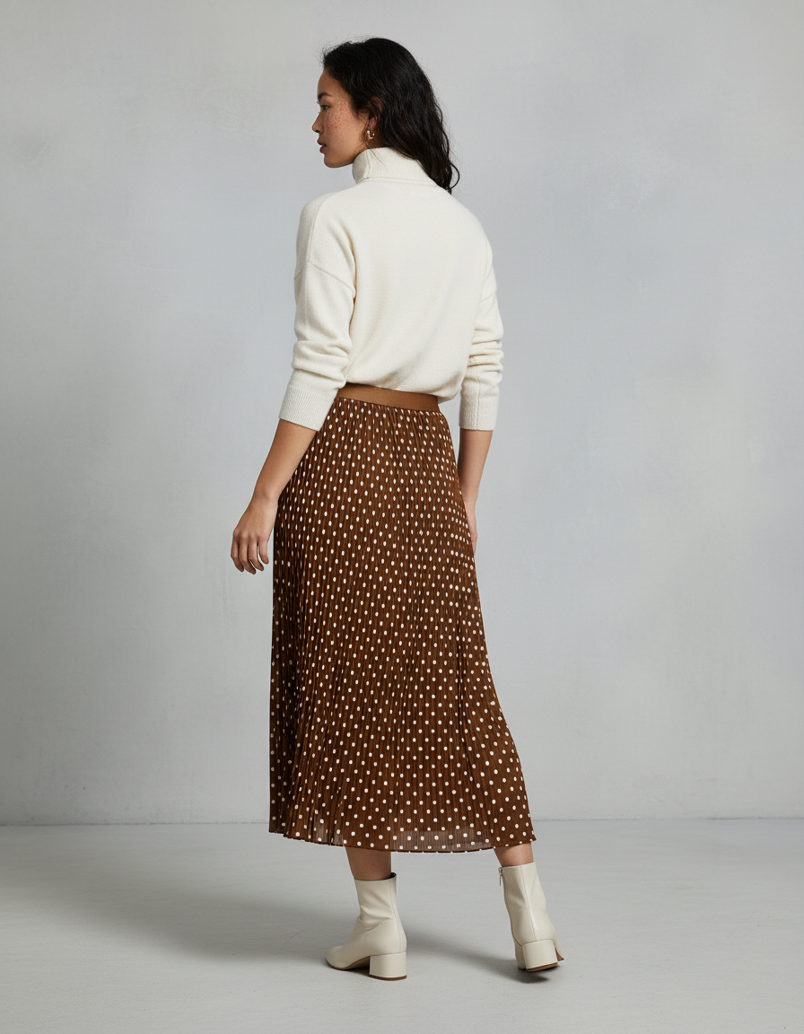Jupe Longue Plissée À Pois Élégante Tendance Femme