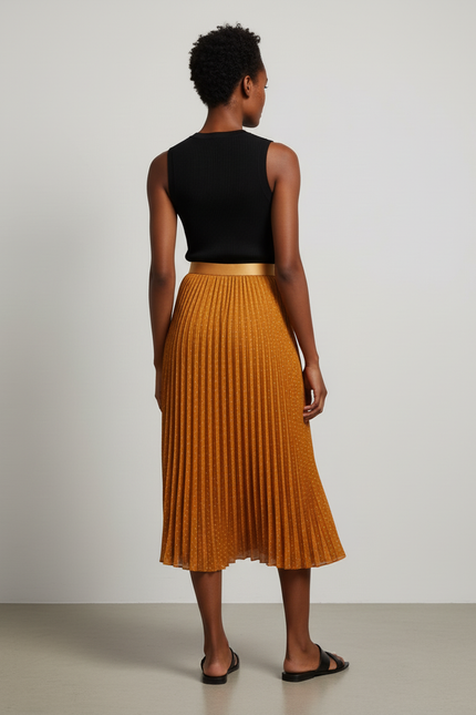Jupe Longue Plissée Orange
