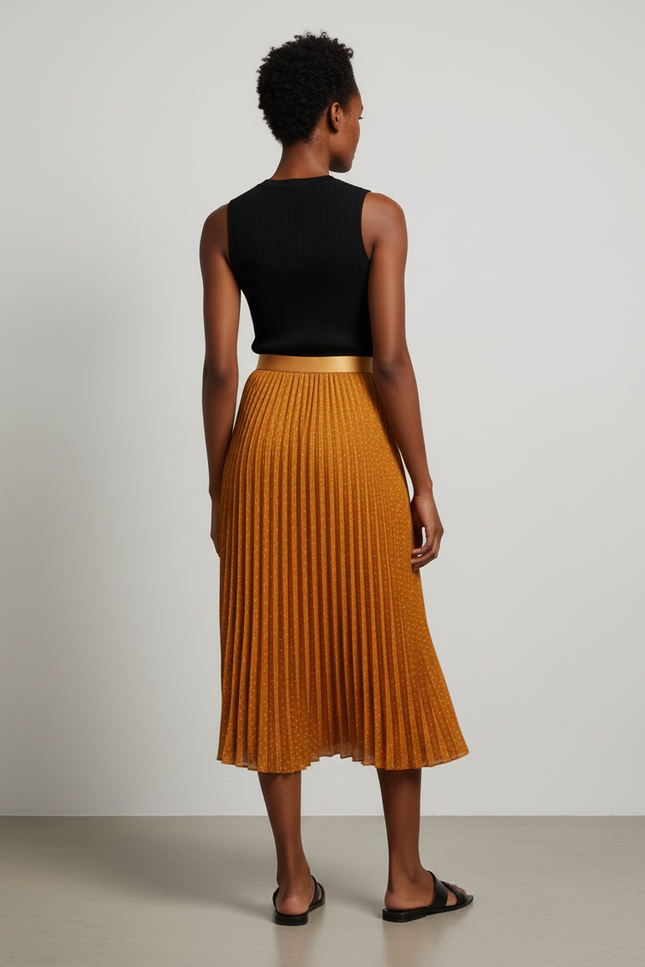 Jupe Longue Plissée Orange