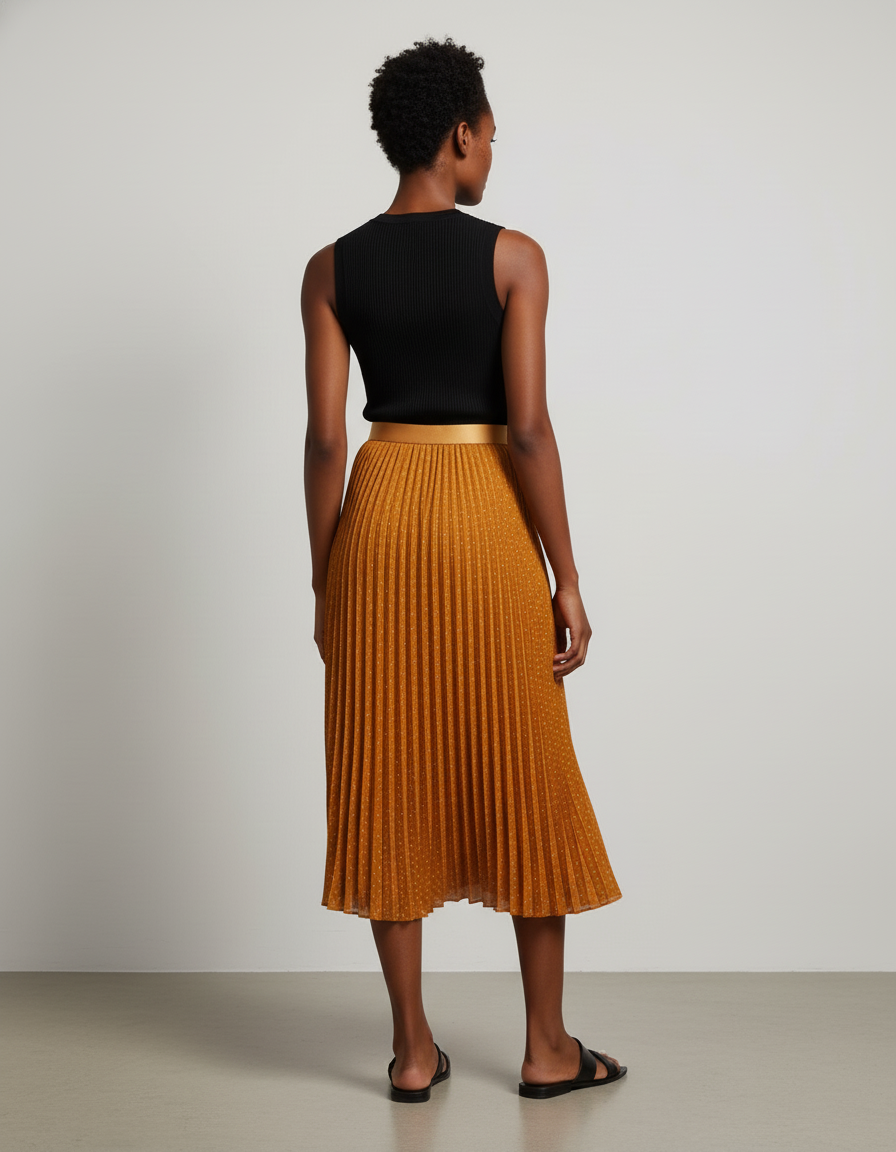 Jupe Longue Plissée Orange