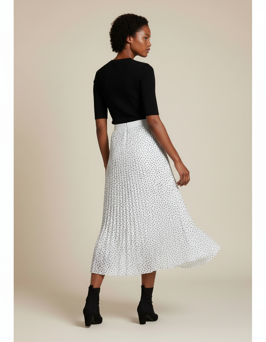 Jupe Longue Plissée À Pois Fluide Élégante