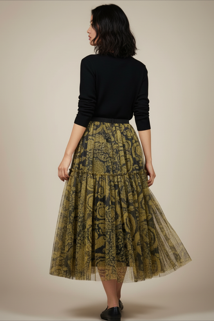 Jupe Longue Tulle Ornée Fluide